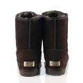 Cuir de vachette chocolat classique laine plat bottes